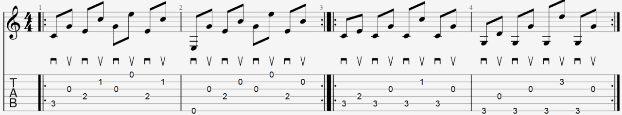 tablature arpège médiator exemple apprendre jouer guitare facile cours