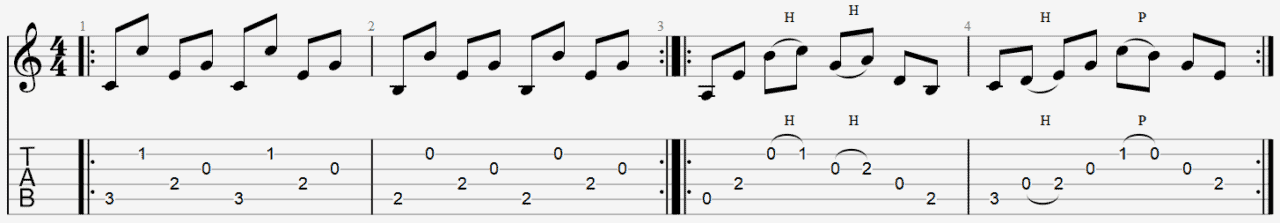 tablature arpège médiator facile apprendre guitare exemple jouer